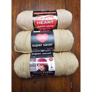 Red Heart Super Saver Yarn Buff Chamois Beige Acrylic Worsted Weight 3 Skeins